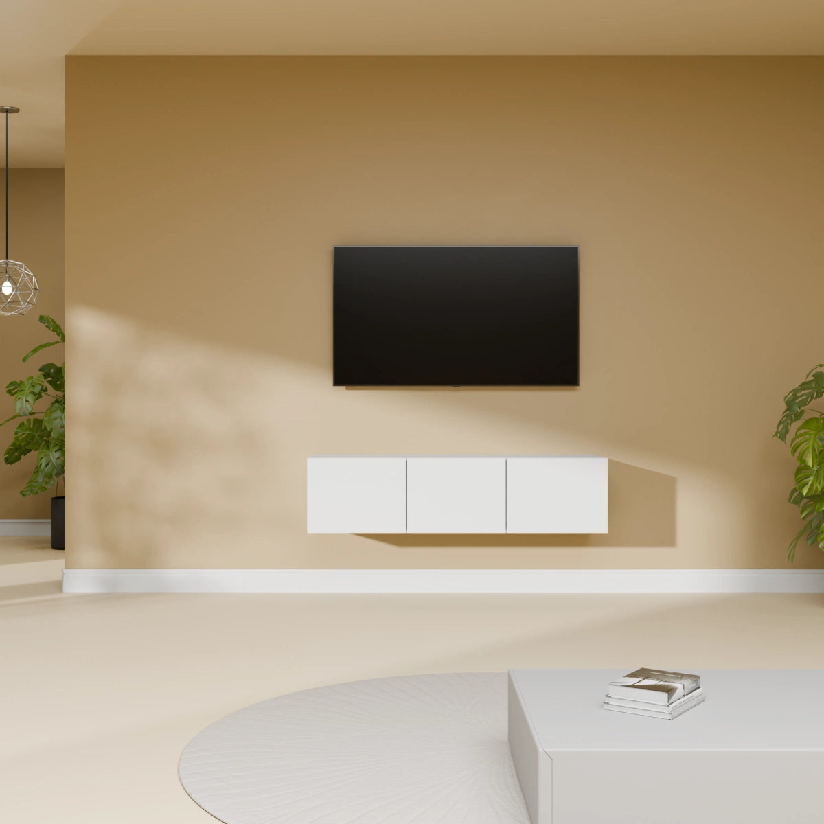 Mora Fernsehschrank | Hängend & Stehend | TV Lowboard 120 cm Matt Weiß