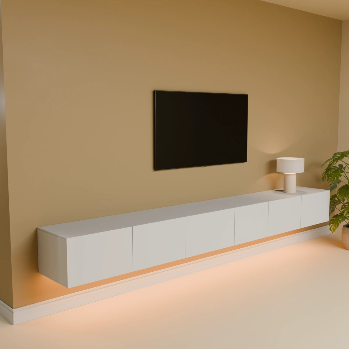 Mora Fernsehschrank | Hängend & Stehend | TV Lowboard 280 cm Matt Weiß