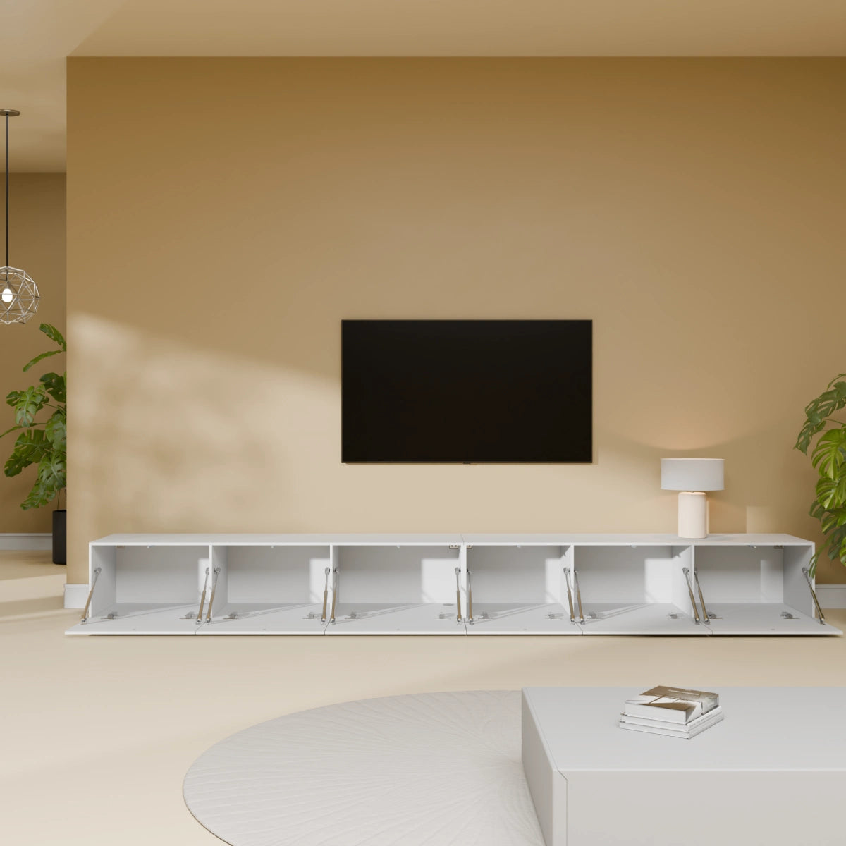 Mora Fernsehschrank | Hängend & Stehend | TV Lowboard 280 cm Matt Weiß