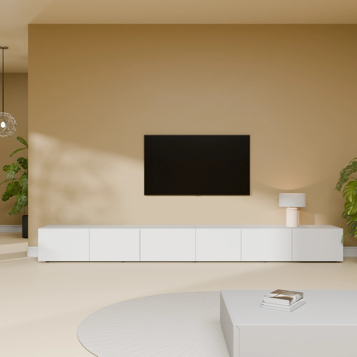 Mora Fernsehschrank | Hängend & Stehend | TV Lowboard 280 cm Matt Weiß